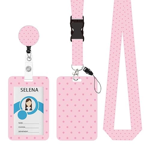 Polka Dot Badge Holder Retractable Lanyard, Lanyards for ID Badges Name Tags Vertical Card Holder, Detachable Lanyard Badge Reel Retractable, for Nurses Doctors Teachers Businessman(Pink) - Image 1