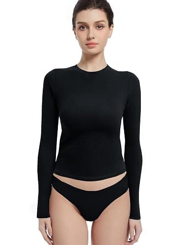 Abonlen Long Sleeve Shirts for Women Crewneck Basic Tees T Shirts Fitted Crop Tops Y2k Going Out Tops - Image 1