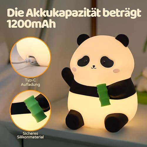 Rytinazzz Cute Panda Silicone Night Light, LED Squishy Lamp with 12H/50H Long Battery Life, 2 Levels Brightness by Tap Control, Rechargeable Soft Light for, Kids Bedroom Decor & Gifts for Boys Girls thumbnail 5