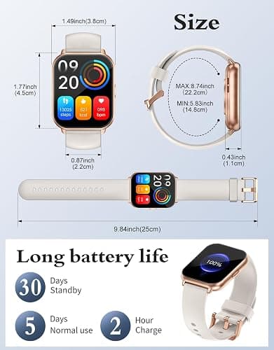 Smart Watch Answer/Make Call,Smart Watches for Women Men 1.85"HD Screen | Fitness watch with SpO2 Heart Rate Sleep Monitor Step Counter IP68 Waterproof 100+ Sports Mode for Android iOS (2 Bands) thumbnail 8
