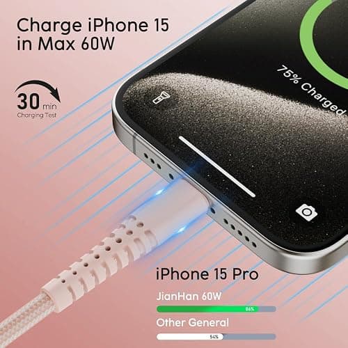 USB C to USB C Cable 60W 3-Pack (3.3ft+6.6ft+10ft) Braided iPhone 15 Cord Type C to Type C Cable Fast Charging for Apple iPhone 17,16,15,15 Pro Max,15 Plus,MacBook Air,iPad Pro (Pink) thumbnail 2