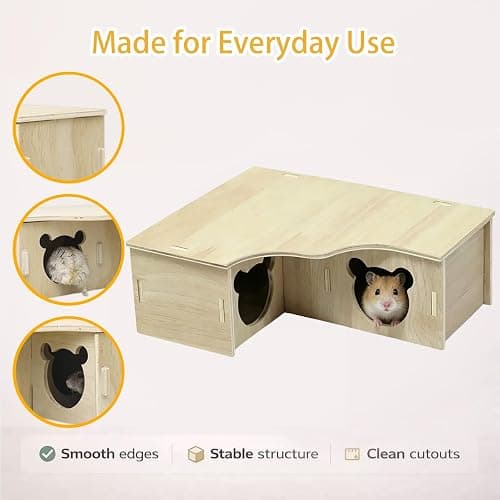 Choisonye Multi-Chamber Hamster House Maze, 3-Room Hideouts, Wooden Hamster Maze & Tunnel Exploring Toys, Dwarf Hamster House Habitats Decor for Hamster Mice Gerbils Lemmings thumbnail 5