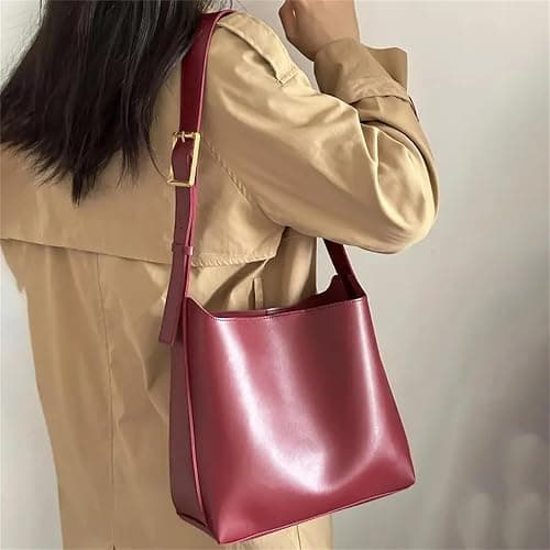 Women's Solid Color Tote Bag Two-Piece Set, Fashionable Bucket Large Capacity Casual Two-Piece Shoulder Messenger Bag thumbnail 9
