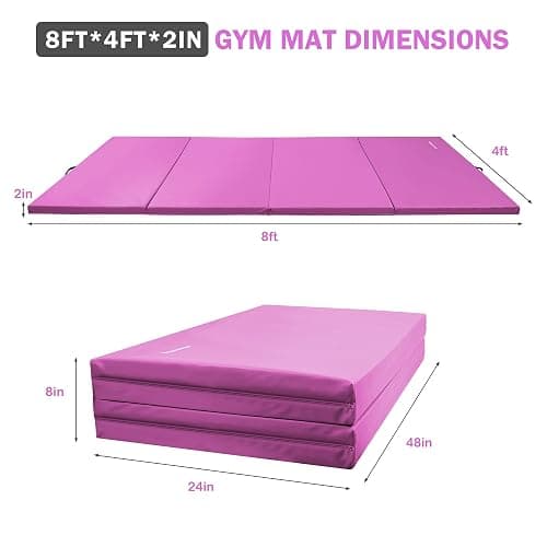 Fitvids Folding Exercise Gymnastics Mat, 4'x8'x2" Gym Workout Mat with Carrying Handles 4-Fold High-Density Anti-Tear Portable Fitness Aerobics Mat for Home Gym Yoga Pilates Tumbling MMA Core Training thumbnail 2
