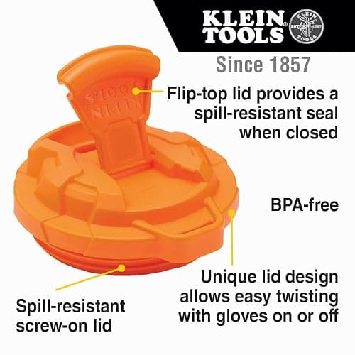 Klein Tools 55580 Stainless Steel Tumbler with Flip-Top Lid, Insulated 20 Oz. Tradesman's Double Wall Vacuum Mug, Slip-resistant Sleeve thumbnail 4
