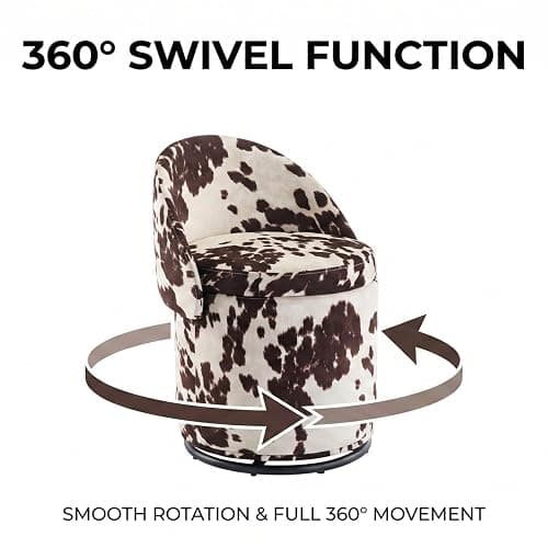 Ya-Home Modern Swivel Ottoman Vanity Chair, Linen Upholstered Barrel Club 360°Degree Swivel Side Stool with Storage, Comfy Makeup Stool for Bedroom Living Room, Milk Cow thumbnail 8