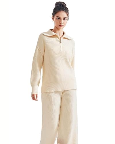 SUUKSESS Women 2 Piece Lounge Sets Oversized Quarter Zip Pullover Wide Leg Pants thumbnail 2