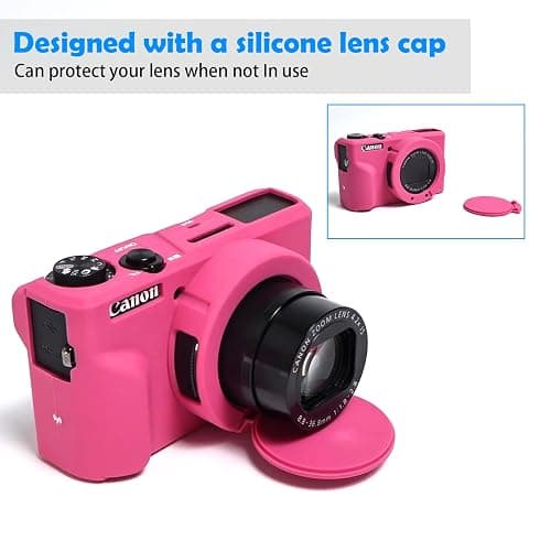 Camera Case for Canon Powershot G7 X Mark III Digital Camera, Silicone Soft Camera Case with Button Marker Removable Lens Cover Protective Body Skin for Canon G7X III DSLR Camera Rose thumbnail 2