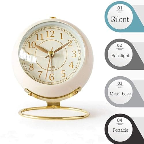 SHISEDECO Small Tableclocks Classic Non-Ticking Tabletop Alarm Clock with Backlight, Battery Operated Astronaut Deskclock with HD Glass for Living Room Bedroom Bedside Indoor Decor (White) thumbnail 4