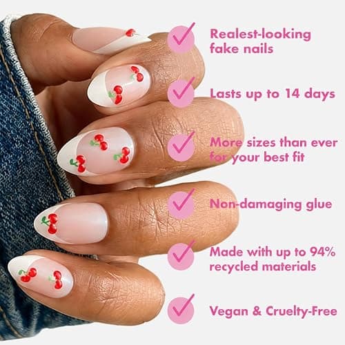 Olive & June Maximalist Press-On Nails, Puffy Cherry French | Salon-quality glue-on manicure kit; 42 non-toxic fake nails in 21 sizes, recycled materials, realistic look, lasts 14 days thumbnail 3