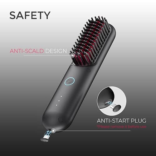 TYMO Porta Cordless Hair Straightener Brush, Portable Mini Straightening Brush for Travel, Negative Ion Hot Comb Hair Straightener for Women, Lightweight to Carry Out, USB Rechargeable, Black thumbnail 5