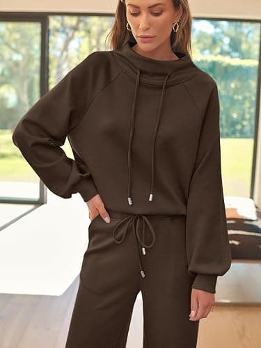 AUTOMET Lounge Sets for Women Sweatsuits 2 Piece Outfits 2025 Fall Drawstring Sweatshirt Wide Leg Sweatpants Tracksuit thumbnail 6