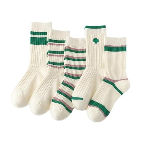 Xhonp 5 Pairs Cute Big C Letter Crew Socks Sports,Casual,Striped for Women Socks - Image 1