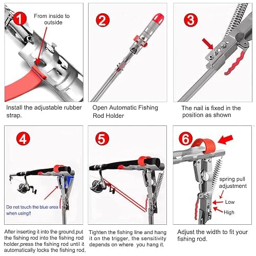 LBW Automatic Spring Fishing Rod Holder for Ground Bank Fishing Pole Holder Hook Setter Adjustable High Sensitivity Stainless Steel Fishing Rod Stand Pack thumbnail 4