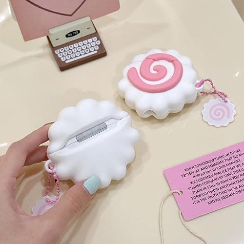 YAKVOOK for AirPods 1/2 Case,Cute 3D Cartoon Fish Cake AirPods 1st 2nd Generation Cover Kawaii Soft Silicone Protective Cover with Keychain Shockproof Charging Case Girls Women thumbnail 4