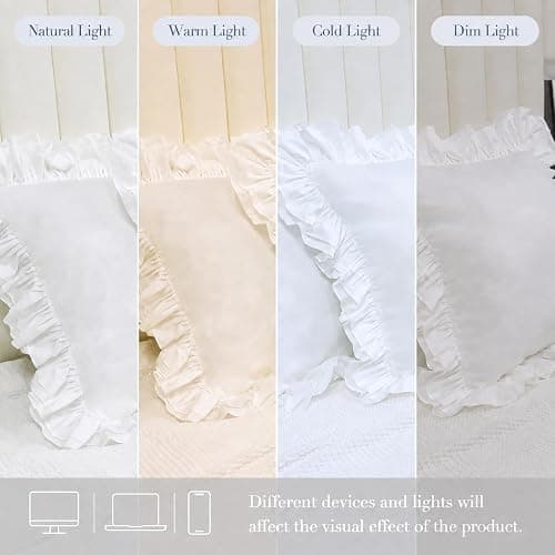 Lemfux White European Pillow Shams 18x18 Inch 100% Cotton, Set of 2, Decorative Euro Sham Covers with Ruffled French Country Style White Euro Sham Covers thumbnail 3