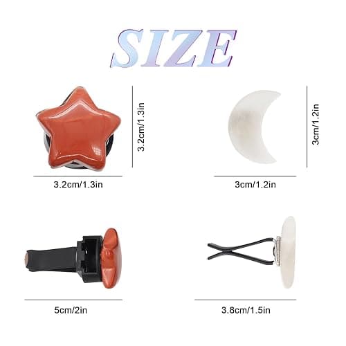 ORIESSE Boho Car Decor,Stars Moon Air Vent Clips,Refillable Car Fresheners,5pcs Natural Crystal Stone Hippie Dashboard Decorations Accessories,Best Wishes for Lover and Friend thumbnail 4