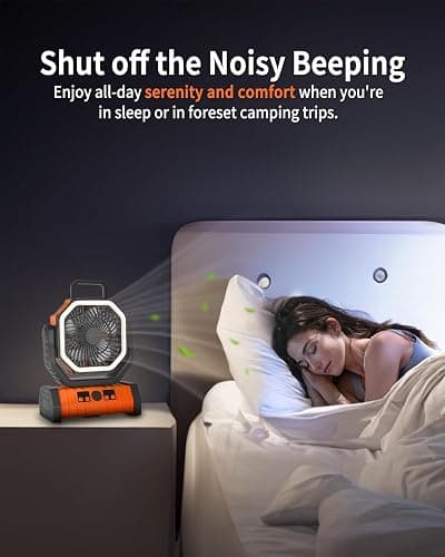 ADUST Camping Fan - 20000mAh Battery Powered Fan Battery Operated Rechargeable Portable Outdoor Tent Fans with Hanging Hook, Cordless, 4 Speeds, Remote Control - Orange thumbnail 2
