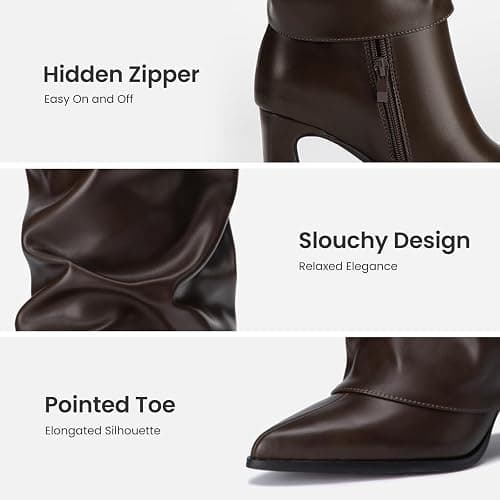 Athlefit Knee High Boots Women Chunky Fold Over Tall Boots | PU Leather, 3.17-inch High Heel, Pointed Toe, Inner Zipper, Slouchy, Easy On and Off, Weekend, Shopping, Women Fall Winter thumbnail 5