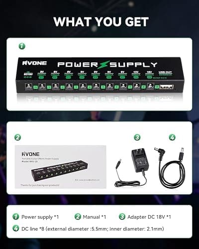 RVONE Guitar Pedal Power Supply, 10 Isolated DC Output for 9V/12V/18V Effect Pedal, Circuit Protection, Noise Reduction, 100mA 500mA USB Pedalboard Power Supply thumbnail 6