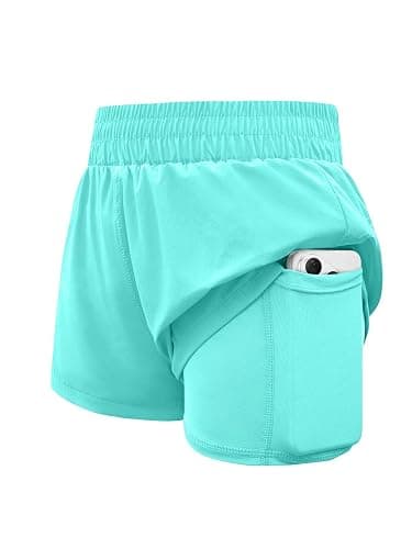 WIFFGO Girls Athletic Shorts 2 in 1 Elastic Waist Pockets Biker School Ball Games Running Sports Teen Summer Outfits - Image 1