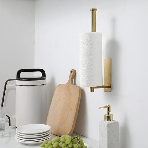 theaoo Paper Towel Holder for Kitchen, Adhesive Under Cabinet Paper Towel Roll Rack for Bathroom Towel, Wall Mounted Matte Black, SUS304 Stainless Steel(1, Gold) thumbnail 4