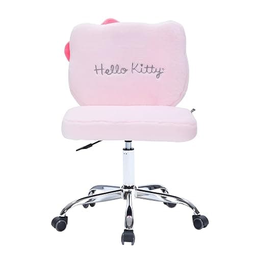 Impressions Vanity Hello Kitty® Teddy Fur Swivel Vanity Chair with Wheels | Adjustable Height 360-Degree Spin Armless Padded Kawaii Cute Desk Chair with Backrest for Makeup Room or Bedroom, Teddy Pink thumbnail 6