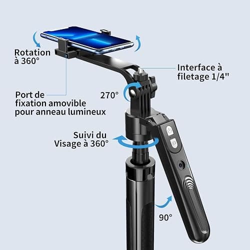 yAyusi Automatique Visage Suivi Trépied avec Lumière, sans App, 360° Rotate 180cm Support de Téléphone avec Capteur de Mouvement, Rétractable Support de Caméra pour Vlog/Vidéo/Enregistrement thumbnail 8