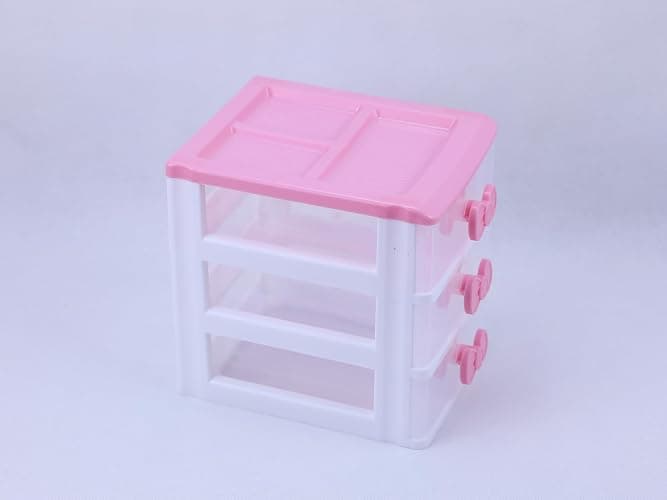 Pink 3-Tier Desk Organizer – Compact Plastic Storage Box for Makeup, Jewelry, School Supplies & Art Crafts – Desktop Tidy for Bedroom Vanity or Dorm Room (Classical) thumbnail 7