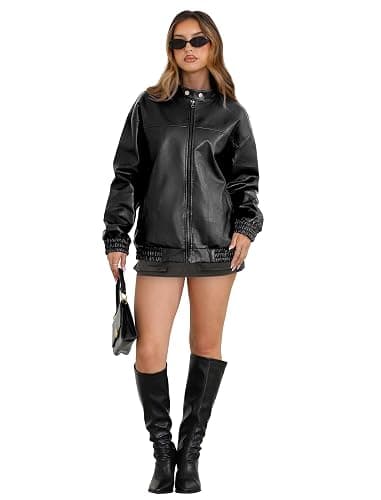 Sampeel Leather Jacket Women Faux Oversized Motorcycle Bomber Coats 2025 Fall Fashion Outfits Winter Clothes thumbnail 3