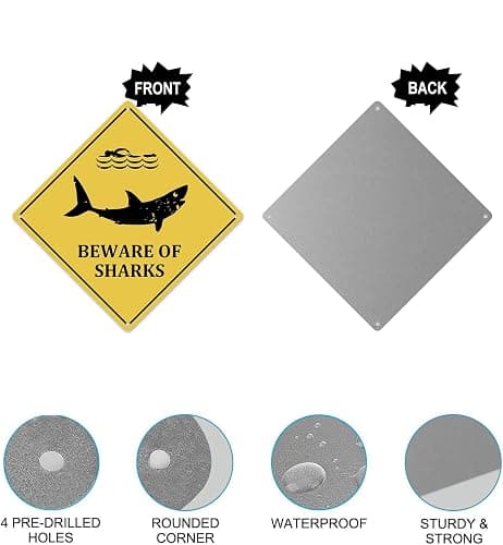 Beware of Shark Vintage Aluminum Sign 12 x 12 Inch, Shark Bedroom Decor for Boys Kids, Shark Gifts Decorations Poster Pictures Wall Art Stuff thumbnail 3