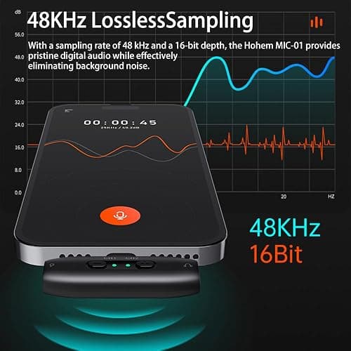 hohem MIC-01 Wireless Lavalier Microphone, 3-Level Noise Cancelling Built-in TF Card Slot Remote Shutter Control Clip On/Magnet Mic for Smartphone Camera Laptop Tablet thumbnail 9
