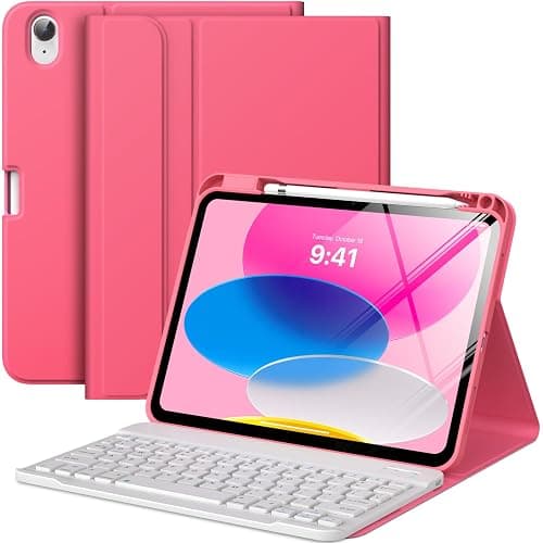 MoKo for iPad (A16) 11th Generation Case with Keyboard 11 inch 2025, iPad 10th Generation 10.9 inch Keyboard Case with Pencil Holder, Multi-Angle Detachable Bluetooth Keyboard, Pink - Image 1