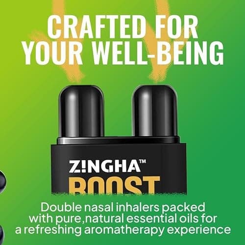 Z!NGHA Dual Nasal Inhaler Stick - Peppermint, Eucalyptus, and Lavender Essential Oil Blend for Focus and Refreshing Aromatherapy, 4 Pack thumbnail 2