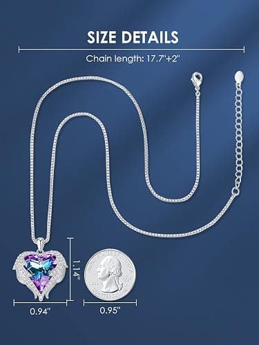 CDE Christmas Gifts for Women Angel Wings Necklace for Women with Birthstone, Love Heart Silver Tone/Gold Tone Pendant, Ideal Anniversary or Birthday Jewelry Gifts for Wife Girlfriend Her thumbnail 4