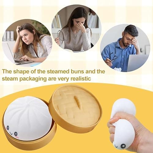 Colorful Dumpling Squishes Stress Balls, Cute Anxiety Relief Fidget Toy, Soft Squeeze Decompression Dough for Adults, Simulation Food Squishies Bun with Steamer thumbnail 4