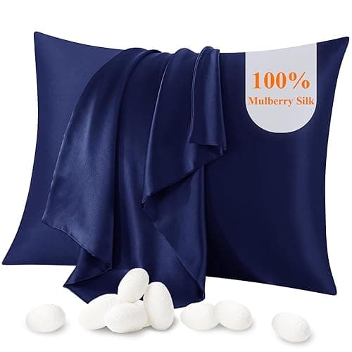 Jaciu Federa 100% seta, per capelli e pelle, federa in seta di gelso su entrambi i lati 21 Momme 600 fili morbidi e traspiranti （Blu navy, 51x76cm, 1 pezzo） - Image 1