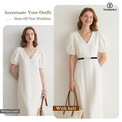 4 Pack Women Skinny Elastic Belts Gold Buckle Thin Stretchy Waist Belts for Dresses thumbnail 2