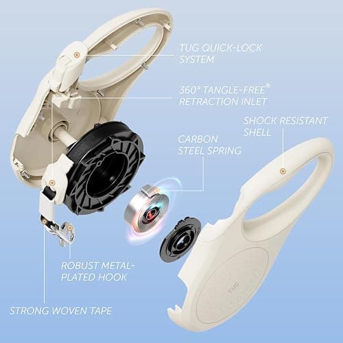 TUG Quest Retractable Dog Leash | 360° Tangle-Free Retraction | 16 ft Strong Nylon Tape (Medium, Cream) thumbnail 4