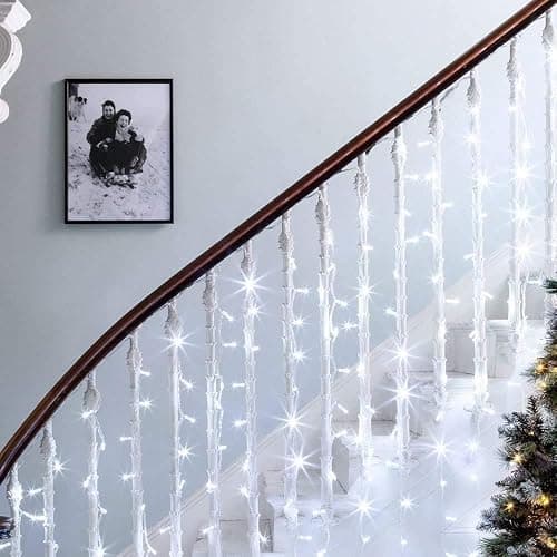 Lighting EVER 594 LED Curtain Lights Cool White, Hanging Fairy String Lights for Bedroom Wall, Indoor Outdoor Backdrop Lights for Wedding, Party, Patio Gazebo (20x10ft, 27 Strings, 9" Apart) - Cool White - 19.7 ft thumbnail 5