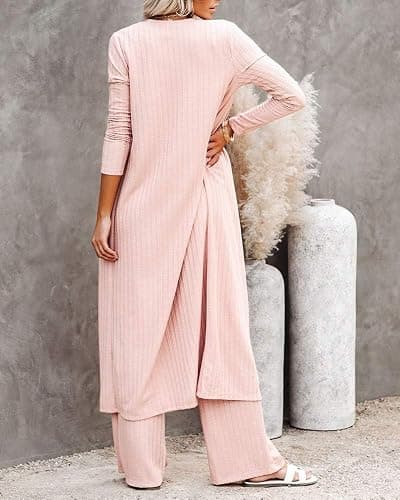 3 Piece Lounge Pajamas Sets for Women Airport Travel Vacation Outfits Spring Cardigan Matching Sleeveless Vest Pants Set thumbnail 5