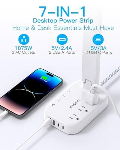 Power Strip with LED Desk Lamp, 3 Outlets 4 USB Ports(2 USBC) 4 Modes 5 Level Touch Lamp Small Desk Lamp for Home Office Bedroom Bedside, Study Reading Light, 5ft Extension Cord, Dorm Room Essentials - 5 Ft - White thumbnail 2
