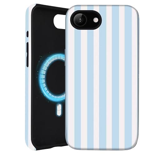 Amzfield Compatible with iPhone 16e/17e Case Compatible with Magsafe Striped Aesthetic Magnetic Women Girls Chic Girly Dual Layer Hybrid Protection Case for iPhone 16e for iPhone 17e, Blue thumbnail 7
