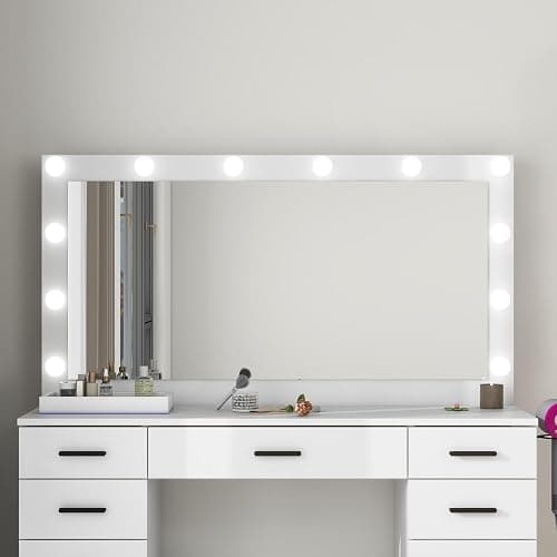 Panana Makeup Table Set with 11 Drawers, Vanity Desk with Large Mirror and Lights, Dressing Table with Storage Cushioned Stool, Power Outlet, 3 Lighting Modes for Bedroom Dressing Room (White) thumbnail 6