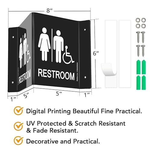 Faittoo Restroom Sign, Bathroom Signs, (2 Pack) 6 x 8 Inches Acrylic Sign, for Office or Business Bathroom and Toilet Door or Wall Decor, Indoor Outdoor Use, Black (Men and women with Handicap) thumbnail 2