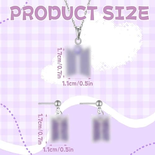 Kanfyyl BTS Necklace Earrings Set, Necklace and Earrings in Silver with Purple Sparkling Stones, Kpop Merch Jewellery for BTS Fans thumbnail 2