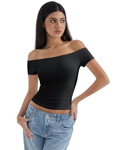 SUUKSESS Women Double Lined Off The Shoulder Tops Fitted Going Out Basic Shirts thumbnail 2