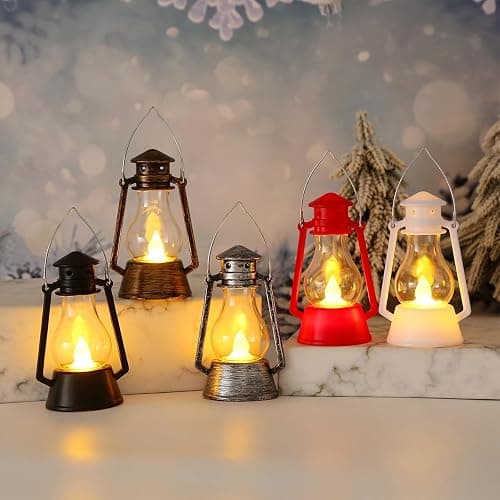 12Pcs LED Mini Vintage Lanterns Decor Indoor Decorative Outdoor Hanging Lantern Decorative Small Candle Lanterns Farmhouse Decor for Wedding Centerpiece,Halloween,Christmas,Farmhouse thumbnail 5