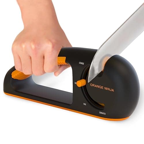 Orange Ninja 4-Stage Knife Sharpener & Serrated Knife Sharpener– Repairs, Sharpens & Polishes Blades with Ergonomic Non-Slip Grip - Image 1