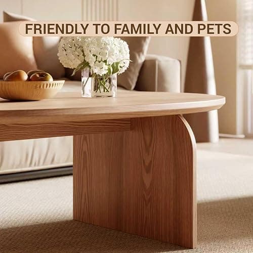 Honyee Modern Oval Coffee Table, Small Coffee Tables for Living Room - Oak Wood Top with Solid Legs, Wooden Center Table Easy Assembly for Living Room &Bedroom,Office, Natural thumbnail 5